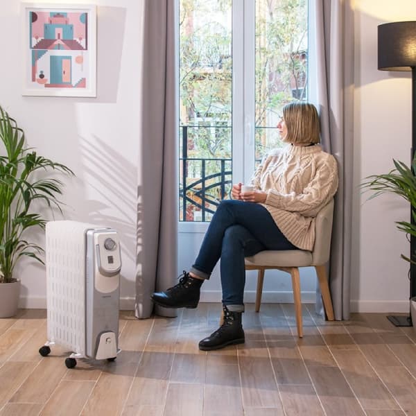 Cecotec 11-fin oil-filled heater, 2500 W, 360º technology, 3 power levels, 28-m² coverage area, cord winder, easy control, handle, caster and double