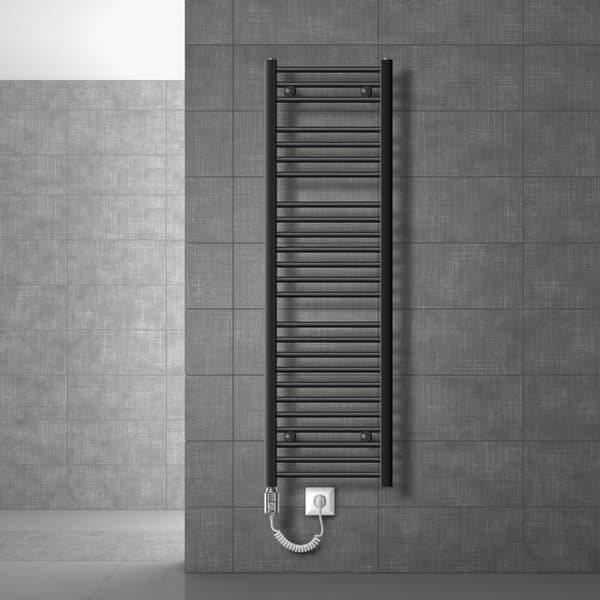 Lämmitetty pyyhe jäähdytin lämmityselementtiä 1200 W ECD Germany Malli Saharan 400 x 1500 mm antrasiitti taivutettu puolella yhteydessä pyyheteline