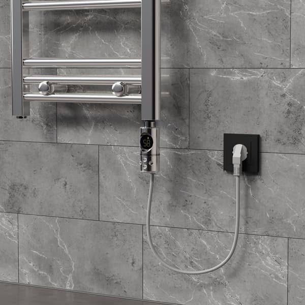 ML-Design Värmestav 300W Krom med termostat och LCD-skärm; Elektronisk temperaturreglering och tidsfunktion; Värmepatron värmeelement för