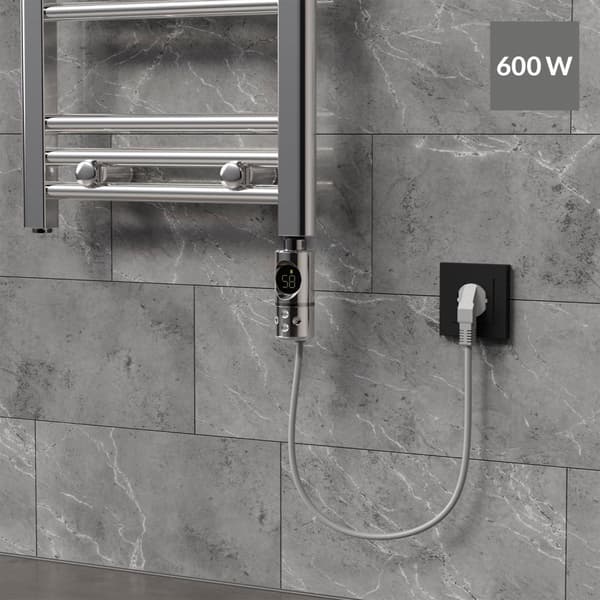 ML-Design Värmestav 600W Krom med termostat och LCD-skärm; Elektronisk temperaturregulator och tidsfunktion; Värmepatron värmeelement för