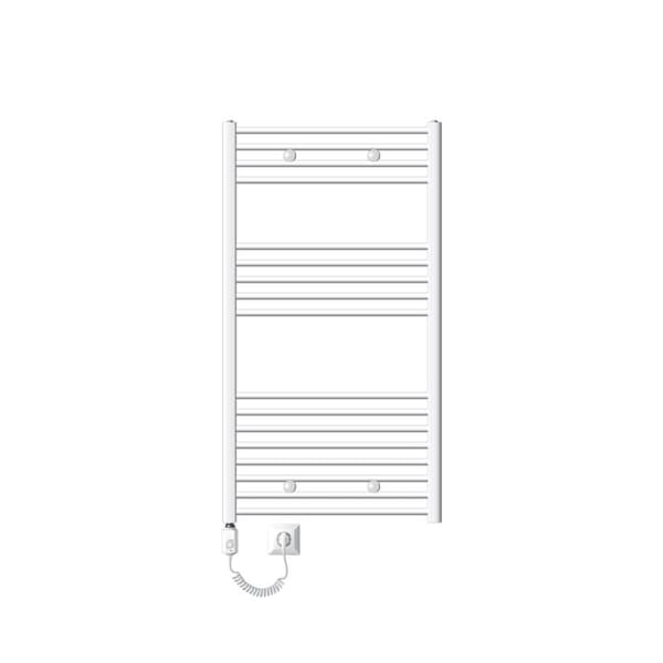 Lämmitetty pyyhe jäähdytin lämmityselementtiä 900 W: n ECD Germany Malli Saharan 750 x 1200 mm valkoinen suoran kyljen yhteys pyyheteline