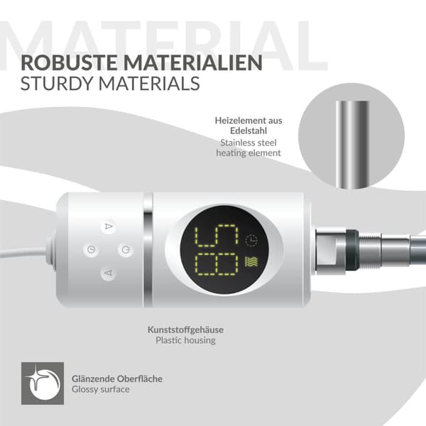 ML-Design Varmestav 1200W Hvid med termostat og LCD-skærm; Elektronisk temperaturregulator og timing-funktion; Varmelegeme til