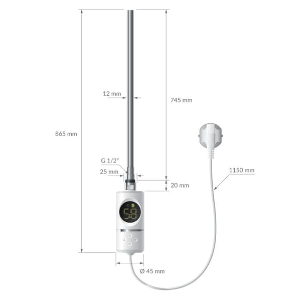 ML-Design Varmestav 1200W Hvid med termostat og LCD-skærm; Elektronisk temperaturregulator og timing-funktion; Varmelegeme til