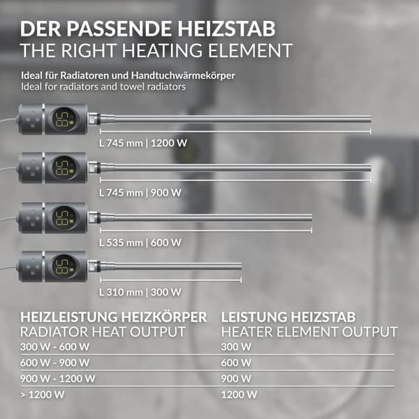 ML-Design Varmestav 900W Antracit med termostat & LCD-skærm; Elektronisk temperaturregulator & timing-funktion; Varmelegeme til