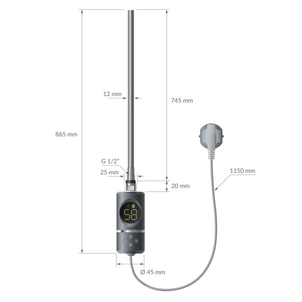 ML-Design Varmestav 900W Antracit med termostat & LCD-skærm; Elektronisk temperaturregulator & timing-funktion; Varmelegeme til