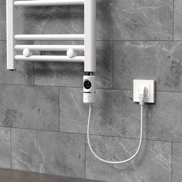 ML-Design Värmestav 900W Vit med termostat och LCD-skärm; Elektronisk temperaturreglering och tidsfunktion; Värmepatron värmeelement för