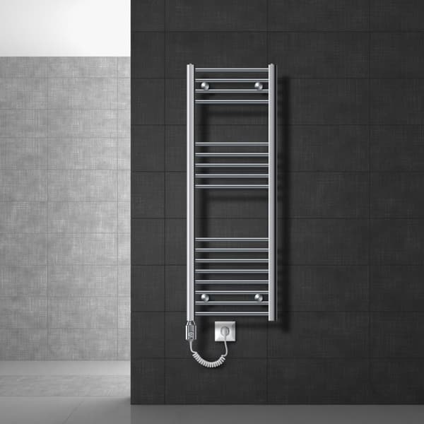 Lämmitetty pyyhe jäähdytin lämmityselementtiä 900 W: n ECD Germany Malli Saharan 400 x 1200 mm kromi suoran kyljen yhteys pyyheteline
