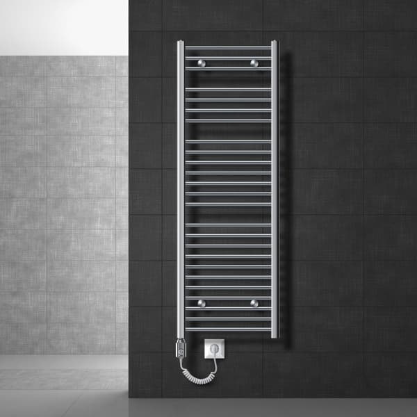 Lämmitetty pyyhe jäähdytin lämmityselementtiä 1200 W ECD Germany Malli Saharan 500 x 1500 mm, kromi taivutettu puolella yhteydessä pyyheteline