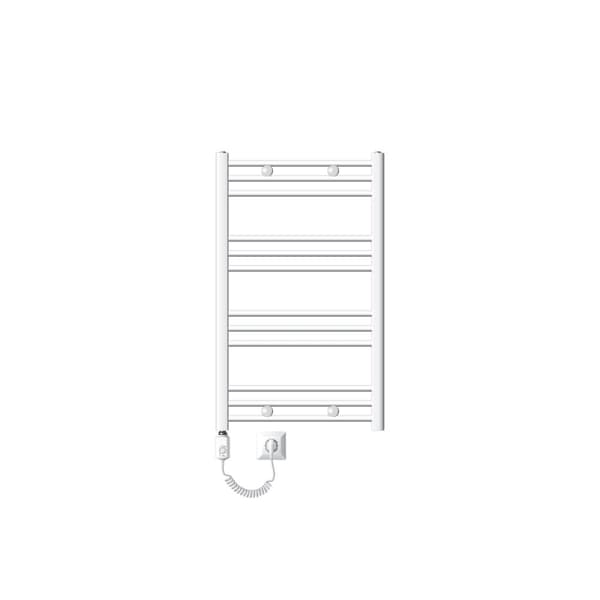 Håndklæderadiator med opvarmning element 600 W ECD Germany model Sahara 600 x 800 mm hvid bøjet side port håndklædeholder