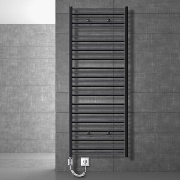 Lämmitetty pyyhe jäähdytin lämmityselementtiä 1200 W ECD Germany Malli Saharan 750 x 1800 mm antrasiitti suoran kyljen yhteys pyyheteline