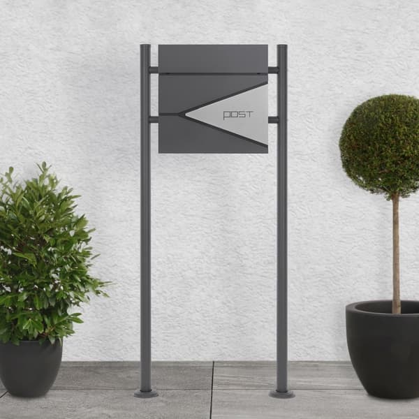 ECD Germany Stående brevlåda med tidningsfack; designbrevlåda med stolpe; brevlådanläggning; brevlådestativ antracit 120 cm rostfritt stål; postlåda