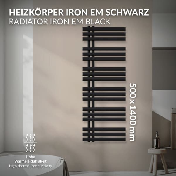 Design Badrumsradiator Iron EM 500x1400 mm svart matt Luxe Bath