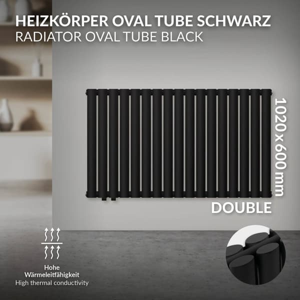 Radiator Oval Tube design radiator dobbeltlag 1020 x 600 mm venstre tilslutning