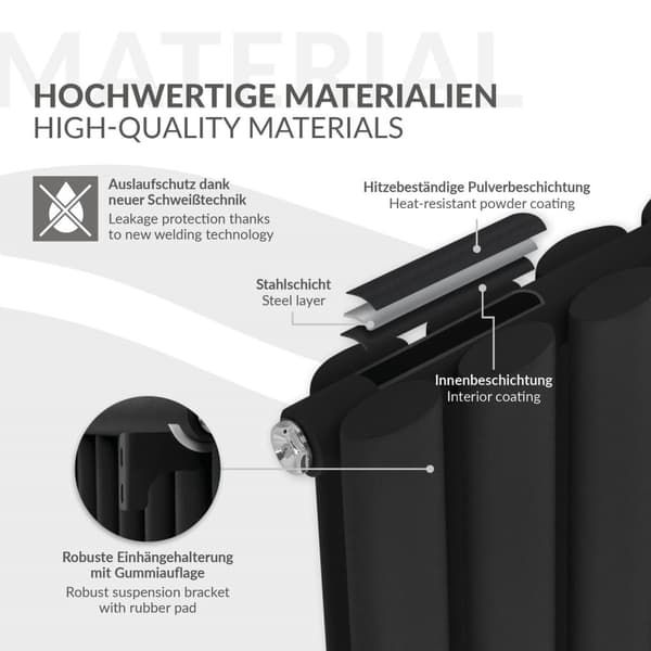 Radiator Oval Tube design radiator dobbeltlag 1020 x 600 mm venstre tilslutning