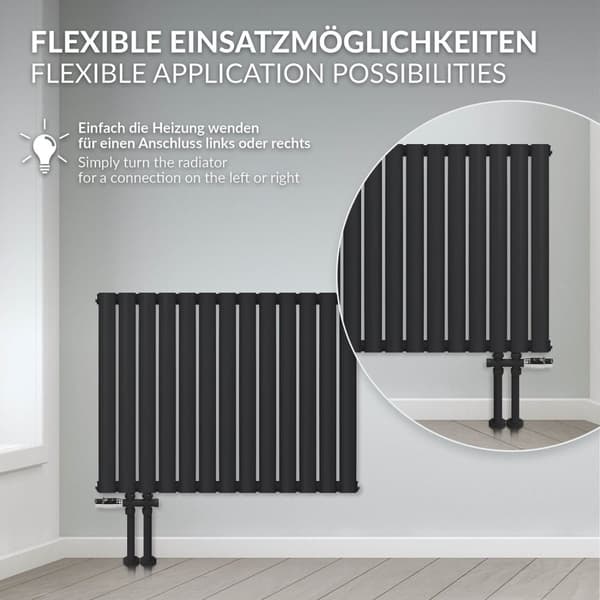 Radiator Oval Tube design radiator dobbeltlag 1020 x 600 mm venstre tilslutning