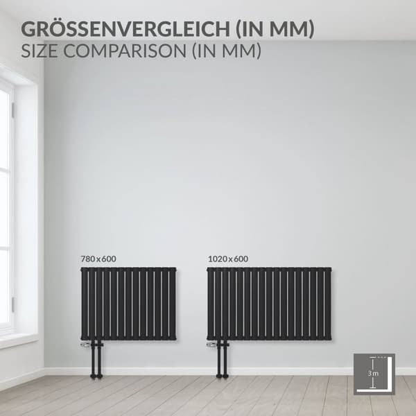 Radiator Oval Tube design radiator dobbeltlag 1020 x 600 mm venstre tilslutning