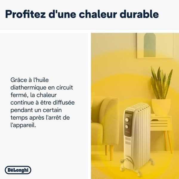 Dragon4 DELONGHI oljebadsradiator - 1500W - 3 uppvärmningssteg - Real Energy-teknik - Skorstenseffekt