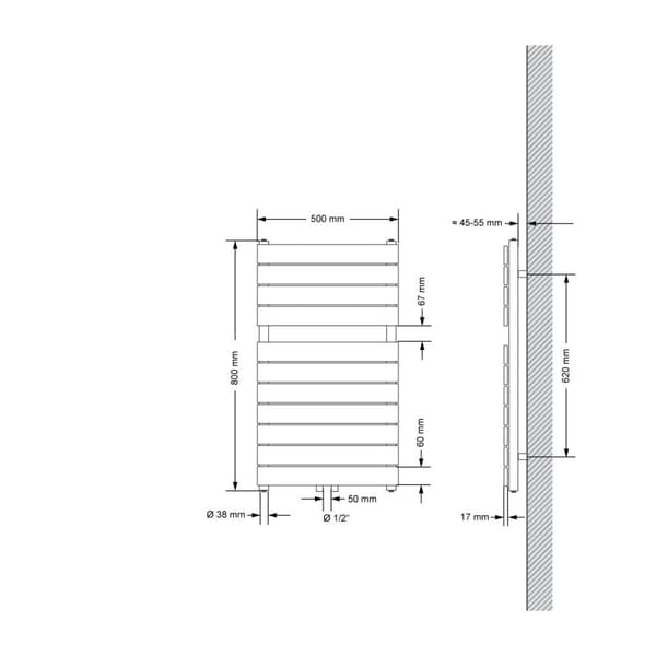 Badrumsradiator centrumanslutning 500x800 mm svart matt LuxeBath