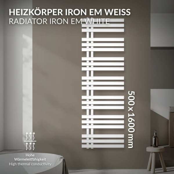 Design badeværelsesradiator Iron EM 500x1600 mm Hvid Luxe Bath
