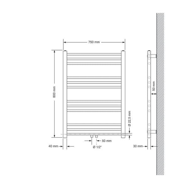 Badeværelsesradiator Sahara 750x800 mm sort mat lige med centertilslutning LuxeBath