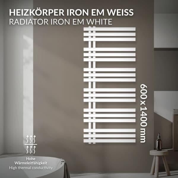 Design badeværelsesradiator Iron EM 600x1400 mm Hvid Luxe Bath
