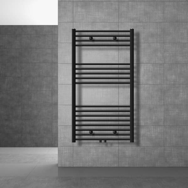 Badrumsradiator Sahara 750x1200 mm svart matt böjd med centrumanslutning LuxeBath