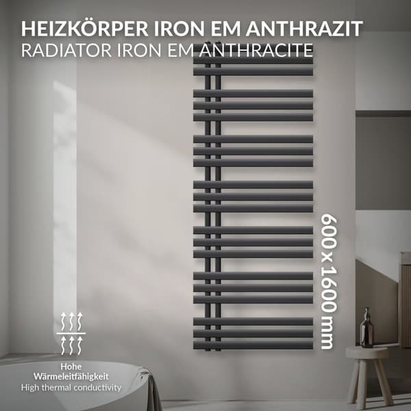 Design badeværelsesradiator Iron EM 600x1600 mm antracit Luxe Bath