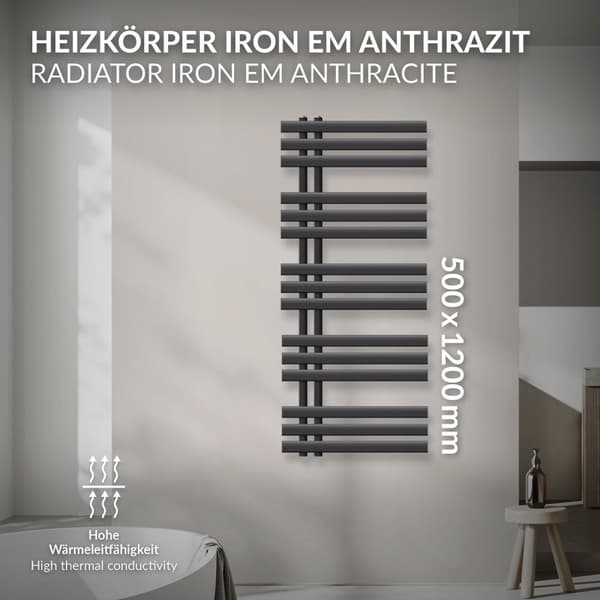 Design badeværelsesradiator Iron EM 500x1200 mm antracit LuxeBath