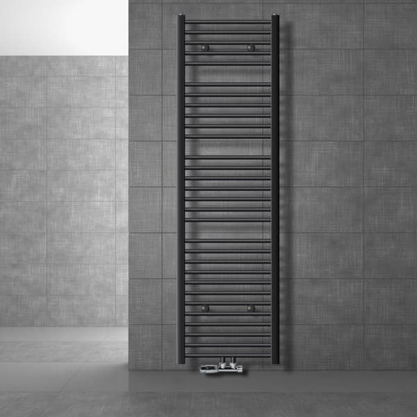 Badrumsradiator centrumanslutning 500x1800 mm antracit rak med vägganslutningsset LuxeBath