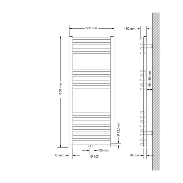 Badrumsradiator Sahara 500x1200 mm vit böjd med centrumanslutning LuxeBath