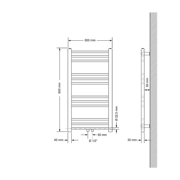Kylpyhuonepatteri Sahara 500x800 mm valkoinen suora keskiliitännällä LuxeBath