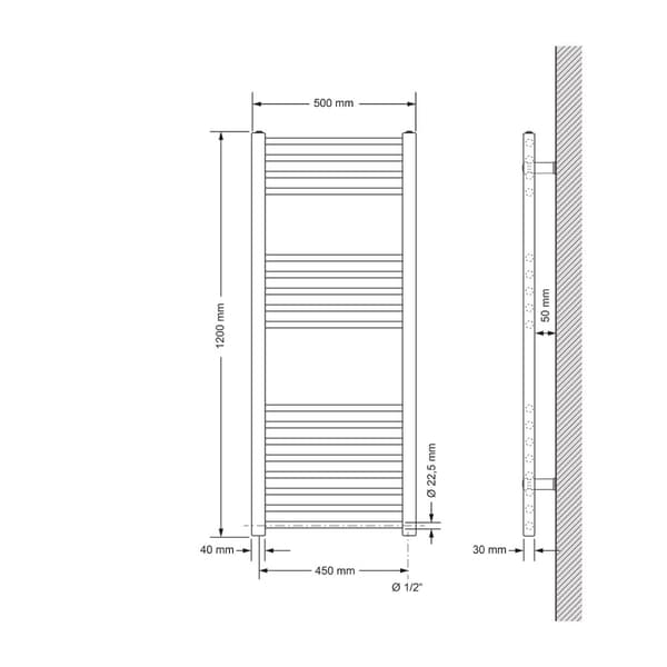Badeværelsesradiator Radiator Sahara håndklædevarmer med sidetilslutning antracit 50x120cm