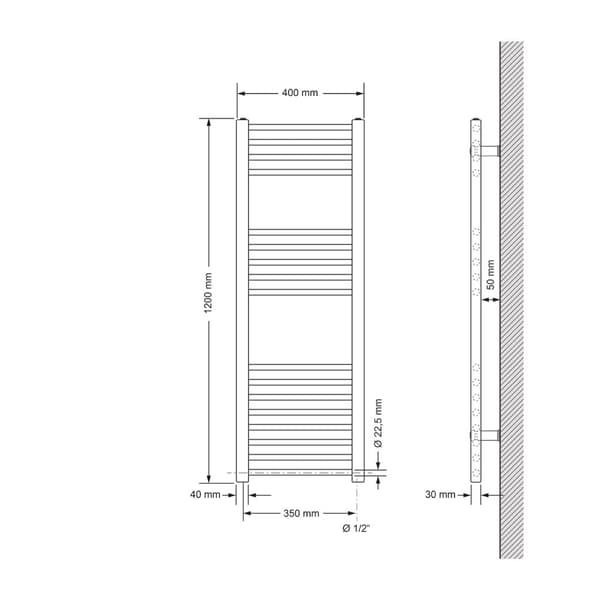 Badrumsradiator Radiator Sahara sidoanslutning handdukstork antracit 40x120cm