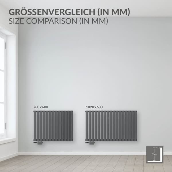 Radiator Oval Tube Designradiator Enkelt lager vänster anslutning 1020x600 mm