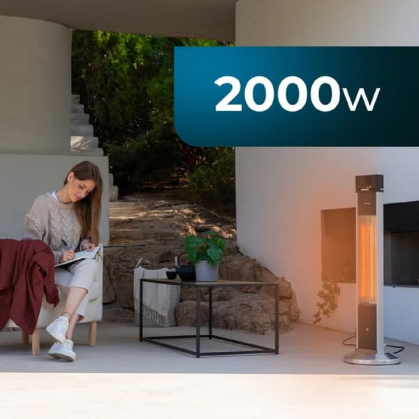 Cecotec Outdoor tower heater with 2000 W, halogen technology, 3 power levels, remote control and display.
