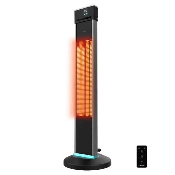 Cecotec Outdoor tower heater with 2000 W, halogen technology, 3 power levels, remote control and display.