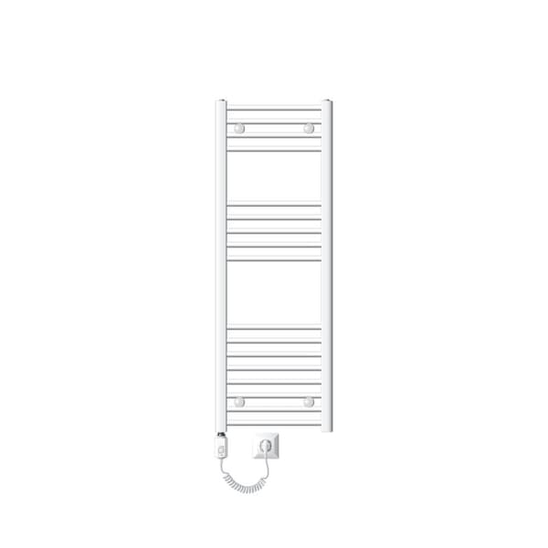 LuxeBath elektrisk badrumsradiator Sahara 400x1200 mm vit böjd sidoanslutning & värmeelement 900W med termostat & digital display,