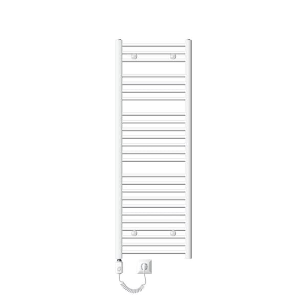 LuxeBath elektrisk badrumsradiator Sahara 500x1500 mm vit böjd sidoanslutning & värmeelement 900W med termostat & digital display,