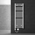 Miniatyrbild 1 av 8: LuxeBath elektrisk badrumsradiator Sahara 500x1500 mm vit böjd sidoanslutning &amp; värmeelement 900W med termostat &amp; digital display,