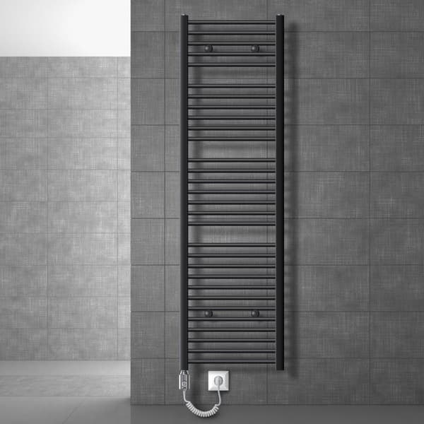 LuxeBath Elektrisk Badrumsradiator Sahara 500x1800 mm Antracit rak anslutning & Värmestav 1200W Termostat & Digitaldisplay; Handdukstork med