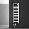 Miniatyrbild 1 av 8: LuxeBath elektrisk badrumsradiator Sahara 400x1500 mm vit rak sidoanslutning &amp; värmeelement 900W med termostat &amp; digital display,