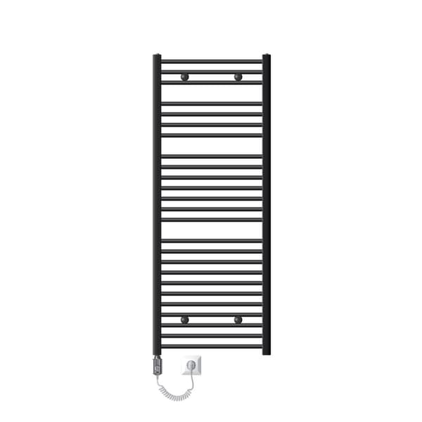 LuxeBath Elektrisk Badrumsradiator Sahara 600x1500 mm Antracit böjd sidokoppling & Värmestav 1200W Termostat & Digitaldisplay Handdukstork med