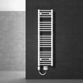 Miniatyrbillede 1 af 8: LuxeBath elektrisk badeværelsesradiator Sahara 300x1400 mm hvid lige sidetilslutning &amp; varmeelement 900W med termostat &amp; digitalt display,