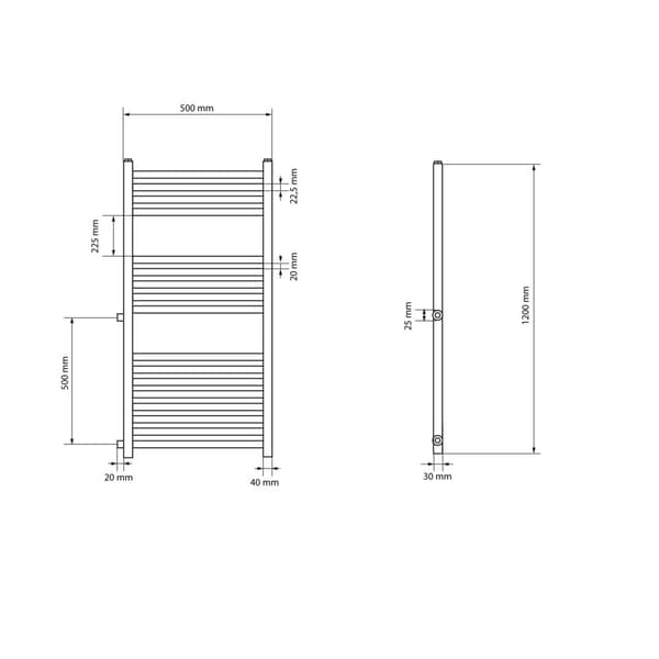 Badeværelsesradiator 500x1200 mm hvid lige med sidetilslutning LuxeBath