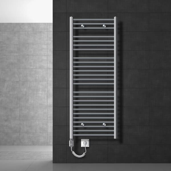 Handduks radiator med värmeelement 900 W ECD Germany Modell Sahara 600 x 1500 mm krom raka sidoanslutning handdukshängare