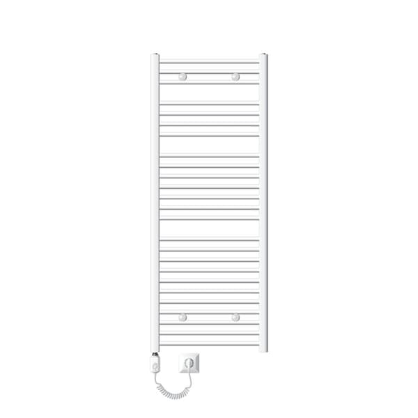 Lämmitetty pyyhe jäähdytin lämmityselementtiä 1200 W ECD Germany Malli Saharan 600 x 1500 mm valkoinen kaareva puoli yhteys pyyheteline