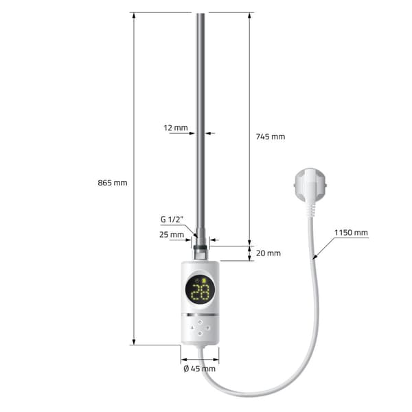 Lämmitetty pyyhe jäähdytin lämmityselementtiä 1200 W ECD Germany Malli Saharan 500 x 1500 mm suora puolella yhdistämisvälineet valkoinen pyyhe teline