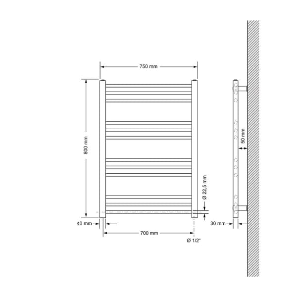ECD Germany Elektrisk badeværelsesradiator Sahara 750 x 800 mm antracit lige sidetilslutning med varmeelement 300W, designradiator håndklædevarmer