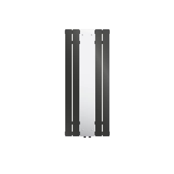 LuxeBath badrumsradiator med spegel 1200x450 mm antracit, spegelradiator planglasradiator, design panelradiator centrumanslutning värme