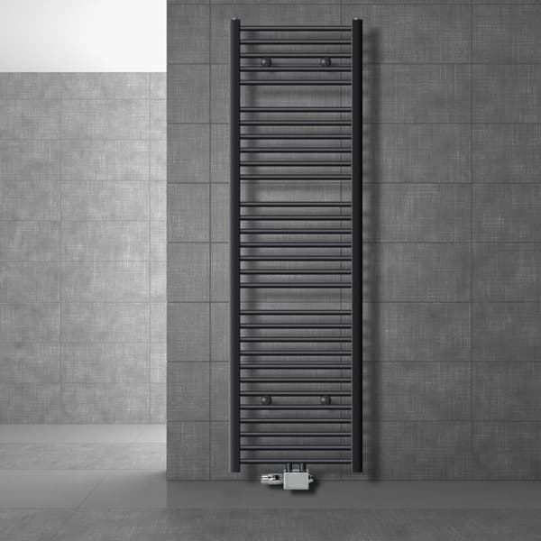 Badrumsradiator centrumanslutning 500x1800 mm antracit rak med LuxeBath universalanslutningssats
